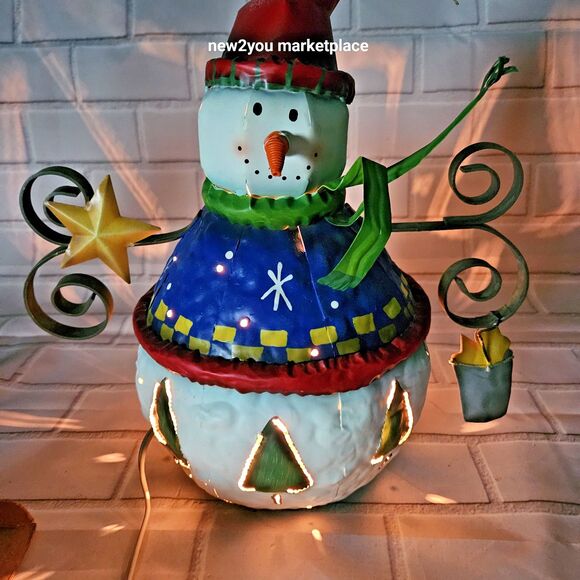 Whimsical Metal Snowman Candle Lantern Holder Holiday Christmas Decor 13” Tall - Picture 15 of 16